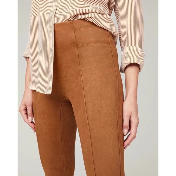 Spanx High Waist Faux Suede Skinny Ankle Leggings Rich Caramel Brown Size L NWOT - Picture 5 of 13